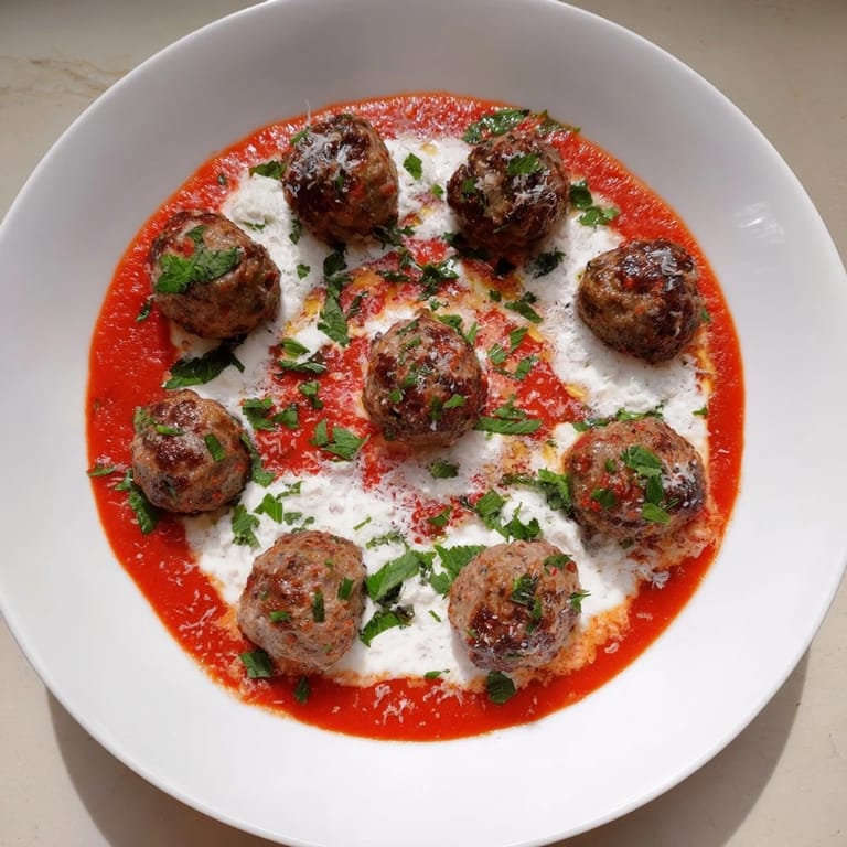 The finished Instant Pot Greek Meatballs plate with herbaceous aroma, ready for a delicious Greek meal.