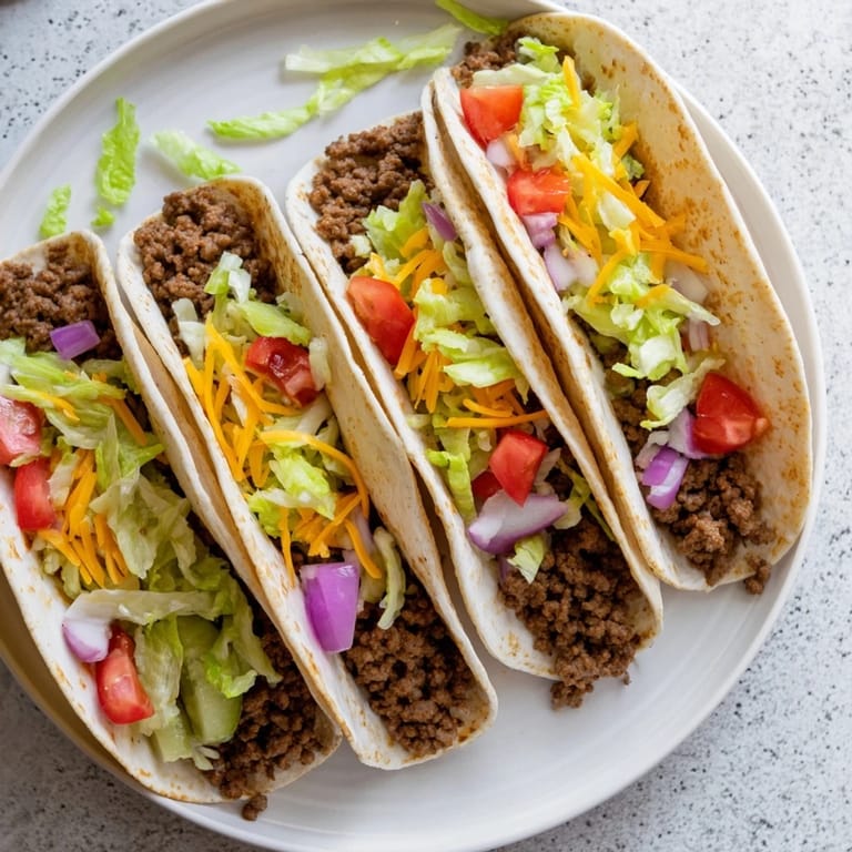 Close-up of delicious cheeseburger tacos, showcasing the juicy beef inside a perfectly fried tortilla shell.