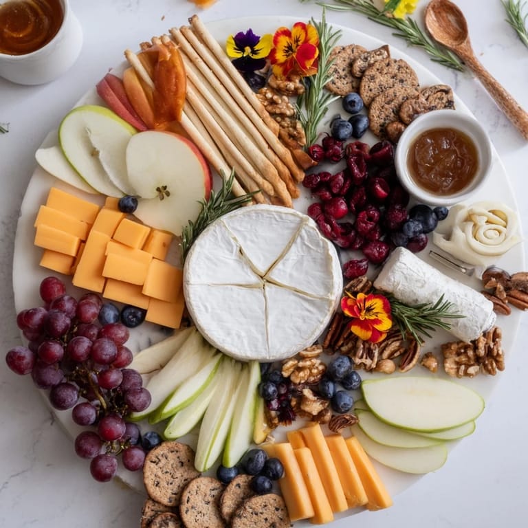 A delectable Woodland Creature Cheese Platter featuring brie, grapes, and rosemary for a whimsical appetizer.