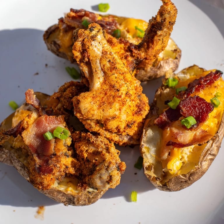 This hearty Touchdown Football Tailgate Spread showcases smoky sausages, cheesy potato skins, and colorful veggie sticks, ready to enjoy.