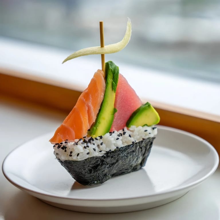 Playful sushi sailboats, filled with savory fish and sushi rice, make a fun and elegant Japanese-fusion platter.