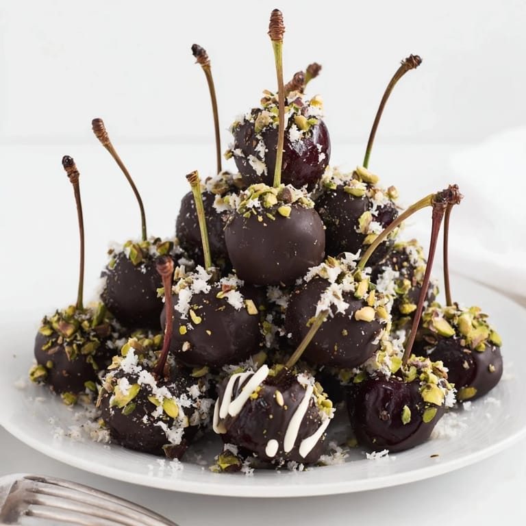 Melted chocolate enrobes each cherry in these easy-to-make chocolate-covered cherry dessert bites.