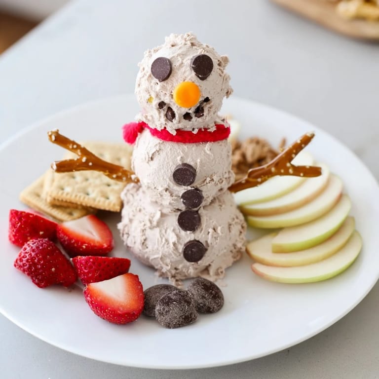 A playful hot cocoa dip snowman: creamy, rich cocoa dip formed into a frosty, smiling holiday treat. 