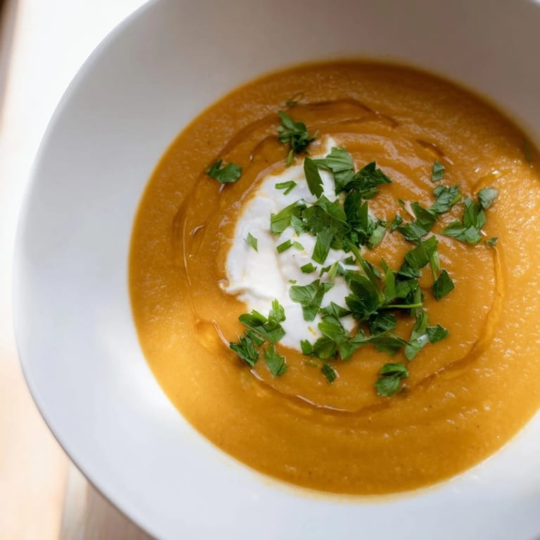 A steaming bowl of vibrant Sweet Maple Carrot Soup, perfect for a chilly evening with friends.