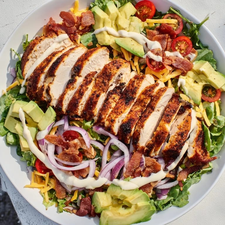 A delicious Crispy Bacon Chicken Salad overflowing with savory bacon bits and creamy ranch dressing.