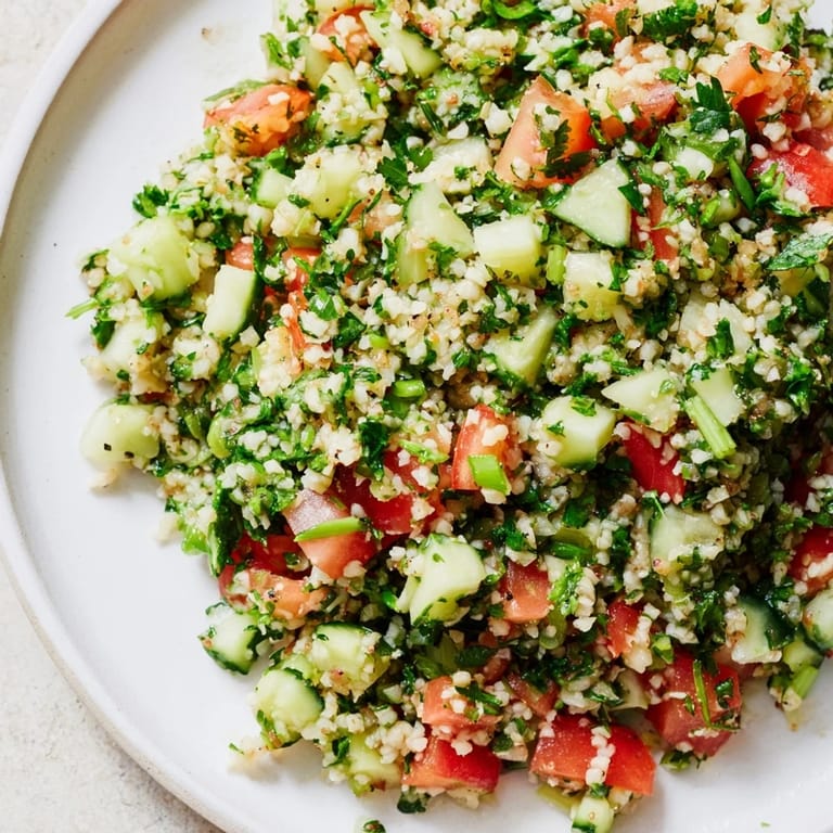 Cool, refreshing Lebanese Tabbouleh salad with a bright lemon dressing, perfect for lunch.