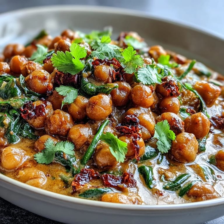 Hearty Chickpea Curry, tender chickpeas in fragrant sauce, served with rice.