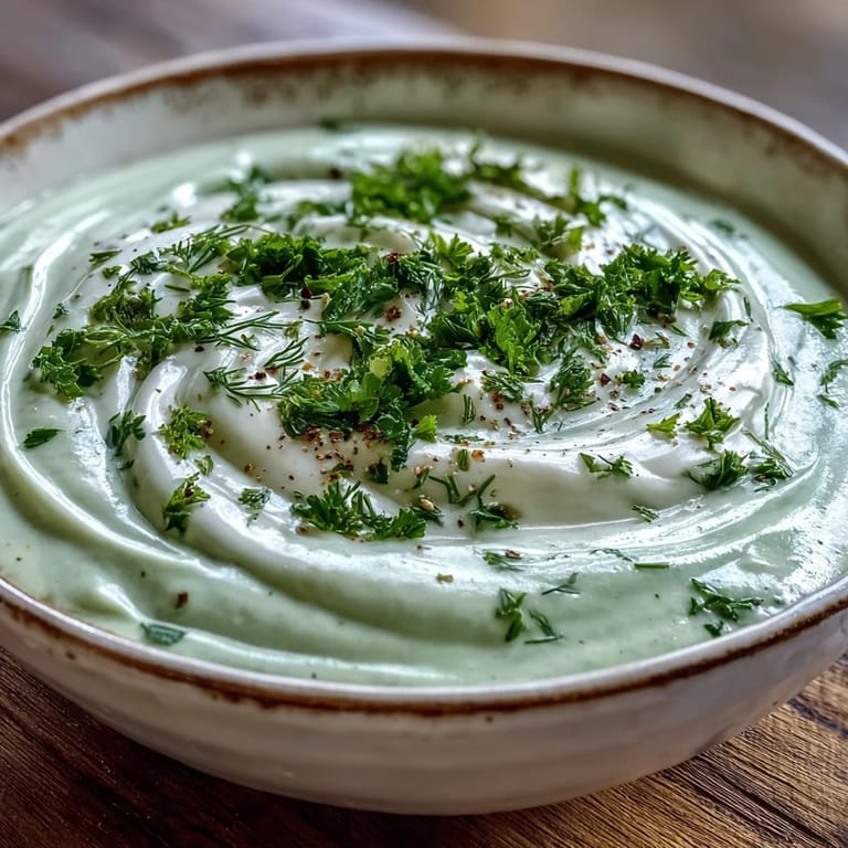 A close-up of Creamy Celery and Herb Soup, highlighting the bright green herbs and velvety texture in a cozy setting.