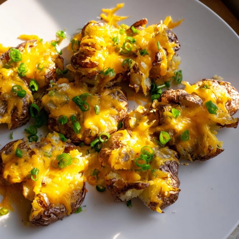 Golden brown smashed green onion potato bombs, perfect for snacking or appetizers!  
