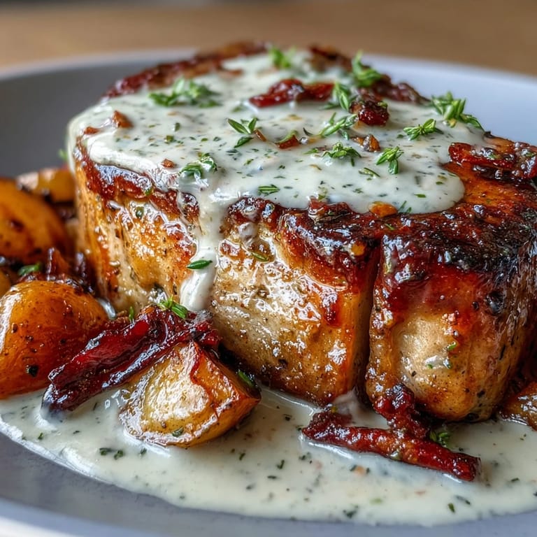 Fork-tender Crockpot Ranch Pork Chops slow-cooked with ranch-seasoned vegetables, served with a spoonful of velvety sauce.