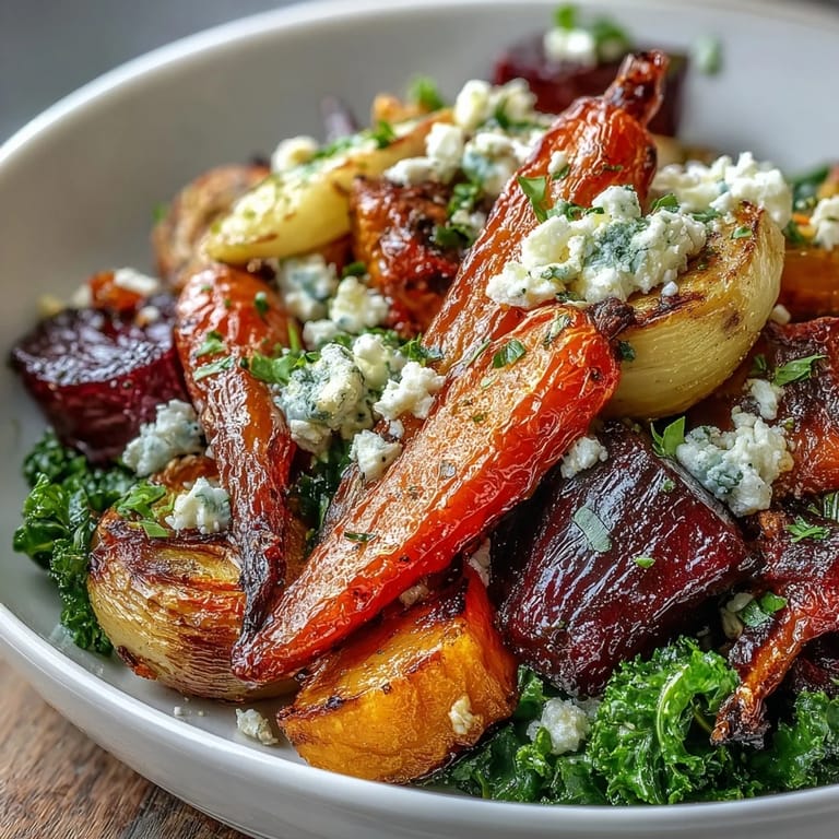 Ready-to-serve Winter Root Vegetable Bowl with colorful roasted beets and hearty greens, perfect for a cozy dinner.