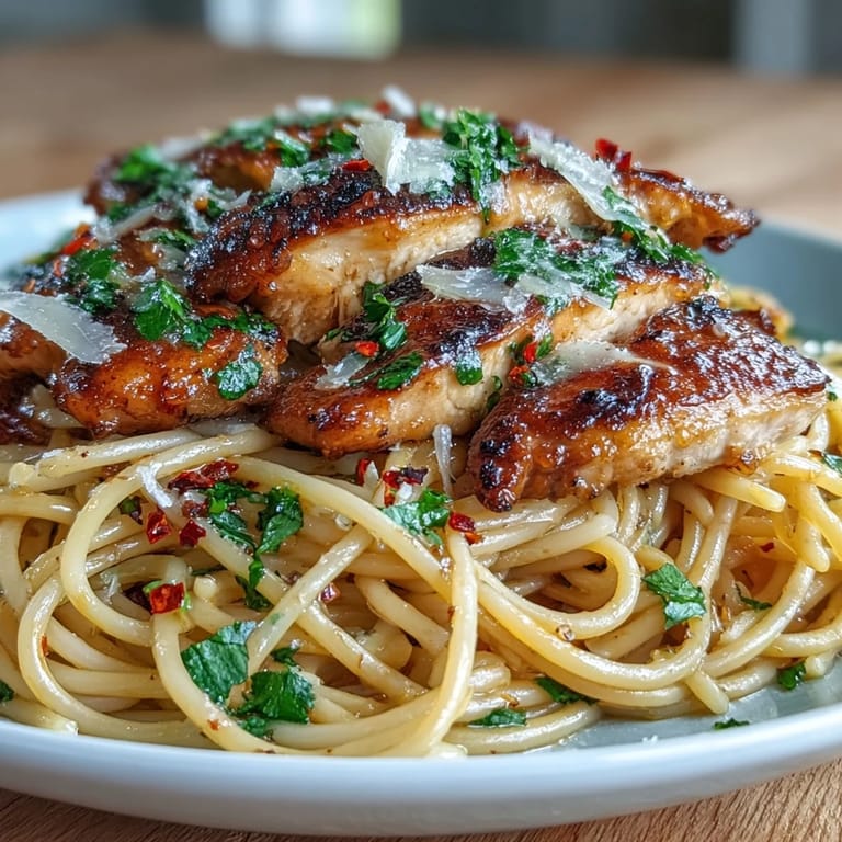 Creamy Parmesan and fresh parsley garnish a plate of Sticky Honey Garlic Chicken Pasta, with chili flakes for a hint of heat.