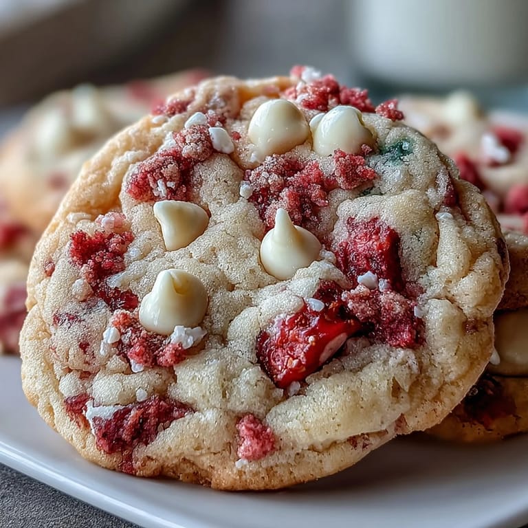 Soft and chewy strawberry cookies bursting with freeze-dried fruit and sweet white chocolate chunks.