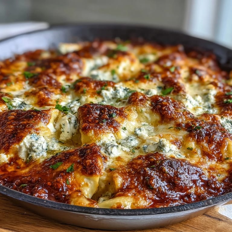 Comforting skillet dish featuring pillowy dumpling layers, seasoned turkey, and creamy ricotta for a unique lasagna twist.