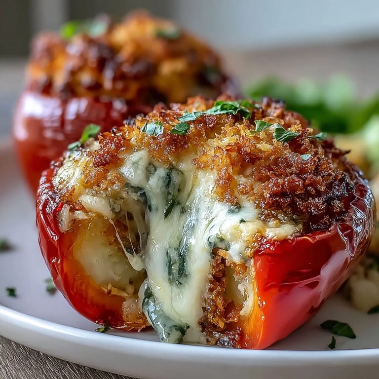 Comforting funeral potatoes mixed with hash browns and sour cream, stuffed into colorful bell peppers.