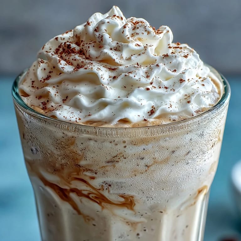 This frosty vanilla bean protein shake blends almond milk, protein powder, and vanilla pudding mix for a healthy treat.  