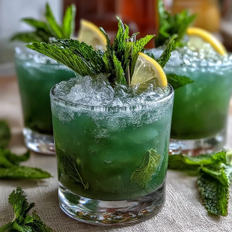 Vibrant non-alcoholic mint julep mocktails featuring sparkling ginger ale, lemon, and crushed ice for a cool, crisp sip.  