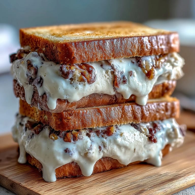 Decadent frozen dessert with vanilla bean ice cream nestled between espresso-infused chocolate cookies.