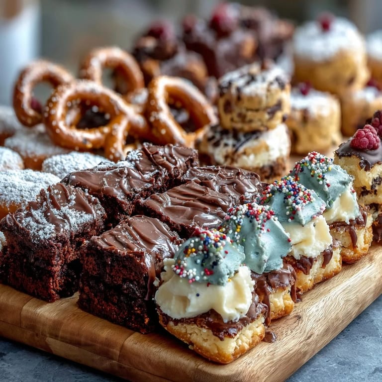 A tempting Grad Party Dessert Board showcasing homemade cakes, chewy cookies, and decadent brownie bites, ideal for sharing at any celebration.