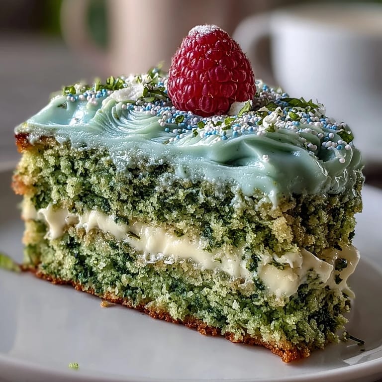 Fluffy layered matcha cake with creamy vanilla frosting, ready for events.