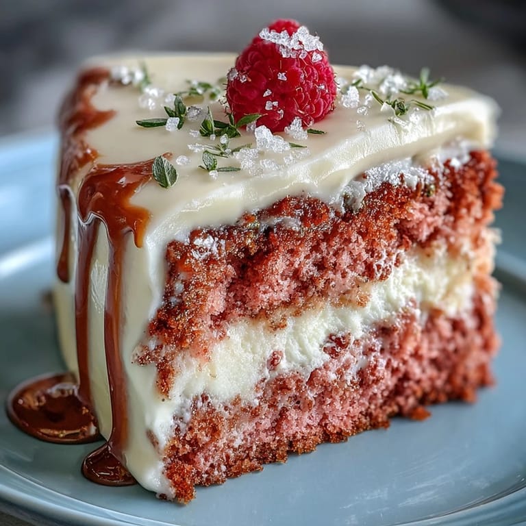 Delicate pink velvet cake infused with rosé wine, layered with silky cream cheese frosting and elegant gold drip.  