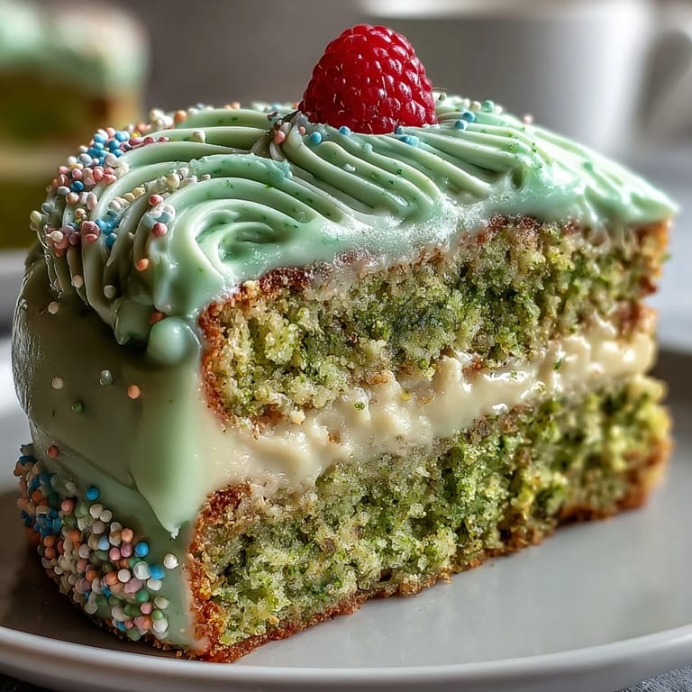 Close-up of a delicate smash cake style mini matcha birthday cake.