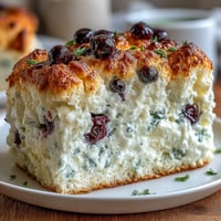 Fluffy Cottage Cheese Blueberry Cloud Bread with golden edges and juicy berries baked inside.