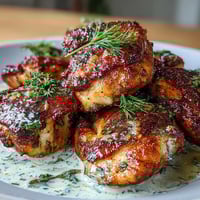 Cowboy Butter Chicken Bites with crispy seared thighs in rich garlic-herb butter sauce.  