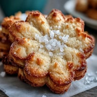 Buttery flower-shaped shortbread cookies with golden edges, perfect for spring gatherings and afternoon tea parties.
